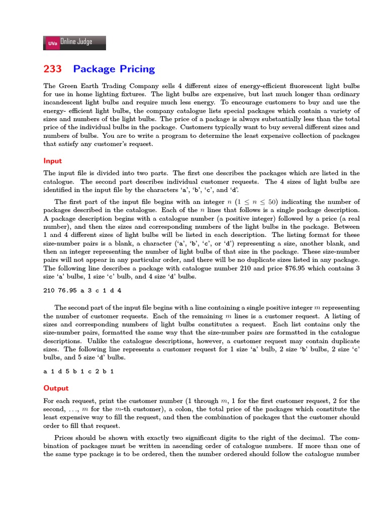Package Pricing Input PDF Incandescent Light Bulb Numbers