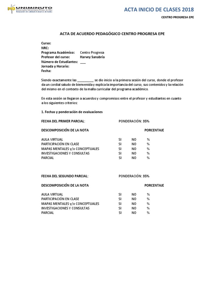 Acta de Inicio de Clases | PDF | Estudiantes | Escuelas