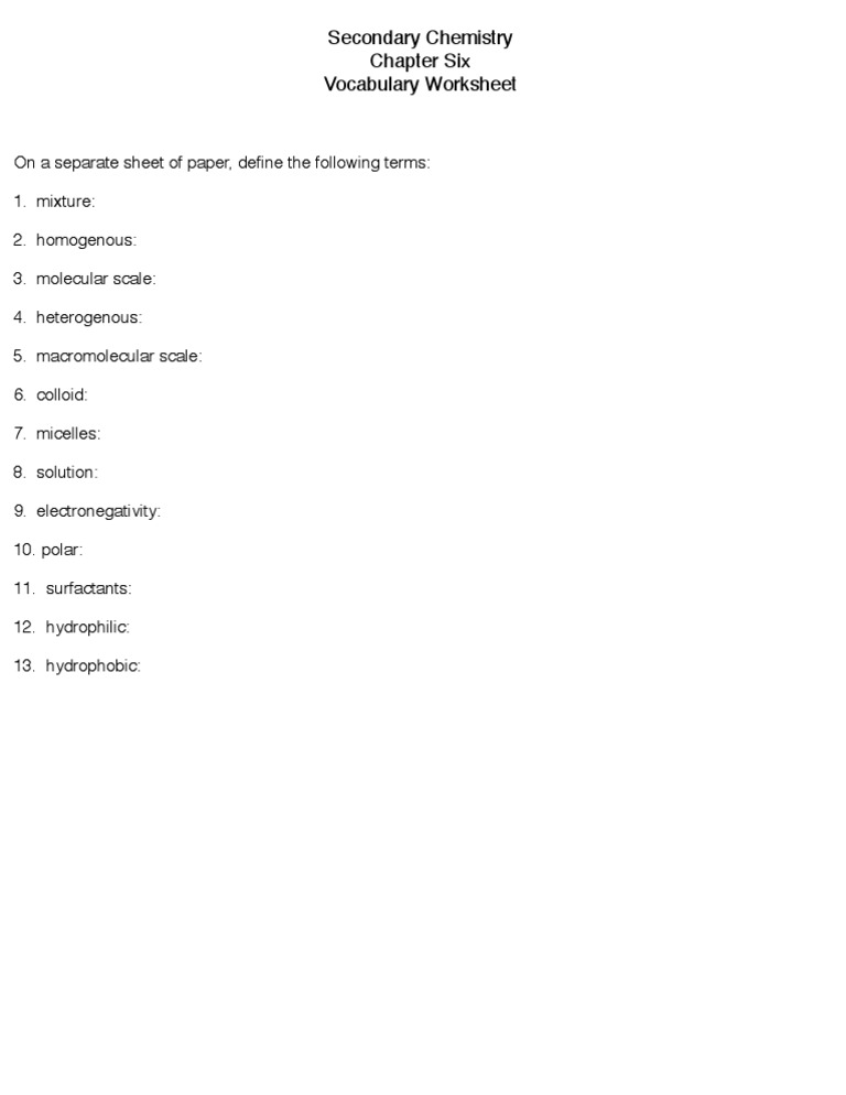 Secondary Chemistry Vocabulary Worksheet | PDF | Wellness | Technology ...