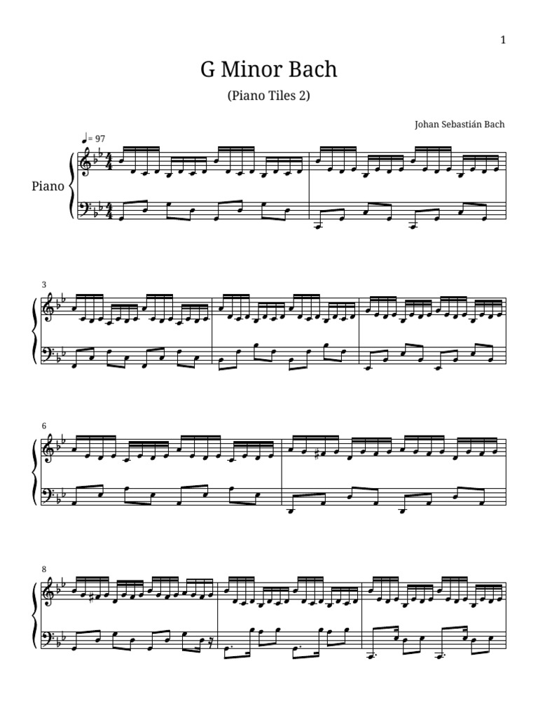 Piano Tiles G Minor Bach