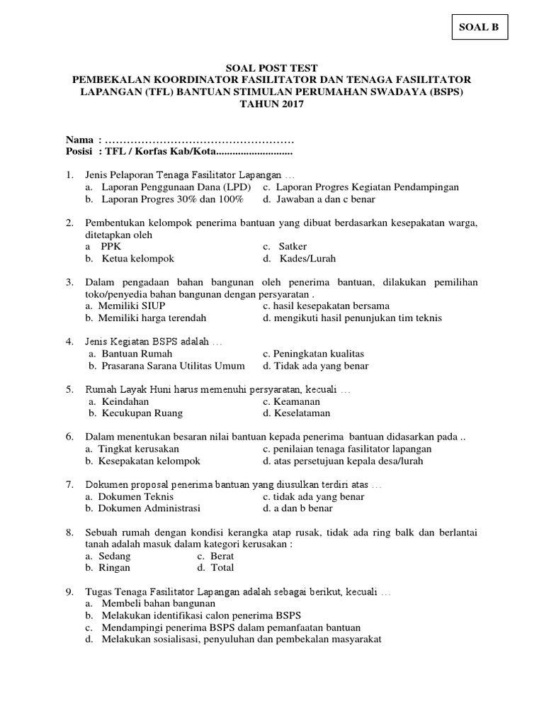 378833314 Soal Post Test B Output Pdf