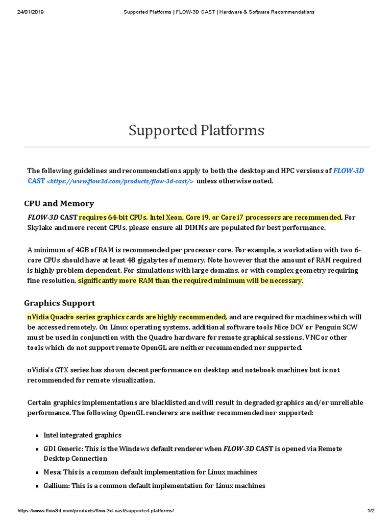 Supported Platforms - FLOW-3D CAST - Hardware & Software ...