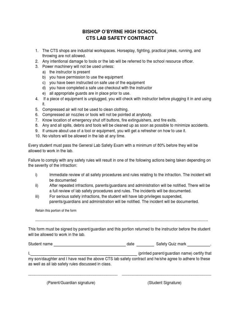 Lab Safety Contract PDF Safety Business