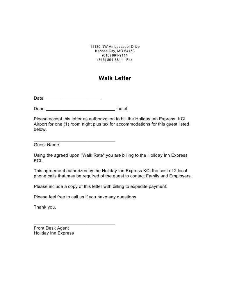 Walk Letter 11130 NW Ambassador Drive Kansas City, MO 64153 (816) 8919111 (816) 8918811 Fax