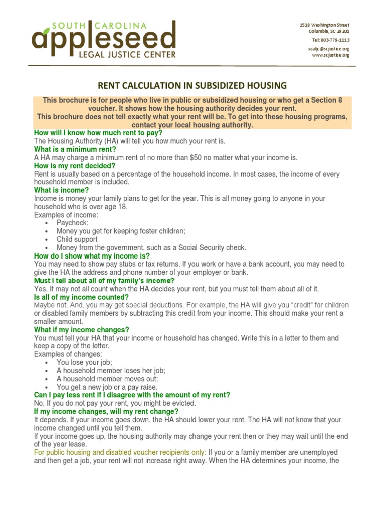 Rent Calculations in Subsidized Housing | PDF | Section 8 (Housing ...