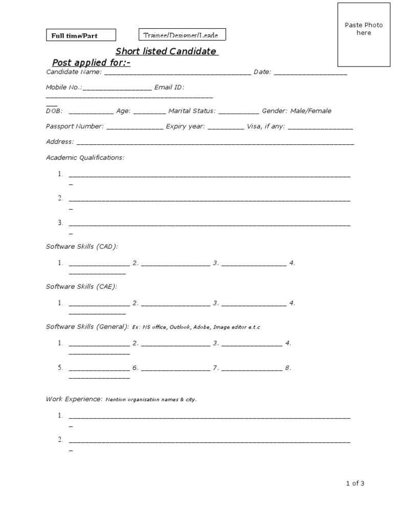 Candidate Application Form Template | PDF | Learning
