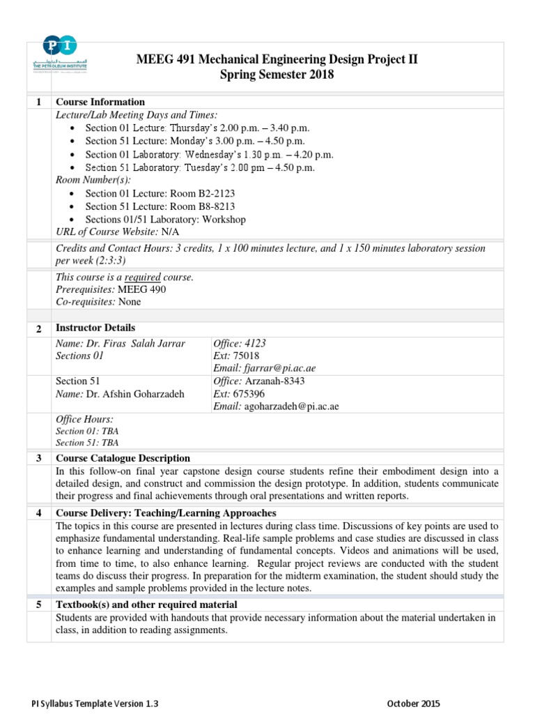 Mechanical Engineering Design Syllabus | PDF | Engineering Design ...