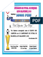 Certificado Sub Campeon Jose Olaya