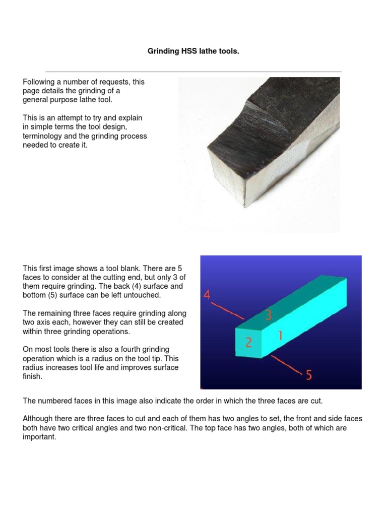 Off Hand Grinding HSS Lathe Tools PDF Grinding (Abrasive Cutting) Metalworking