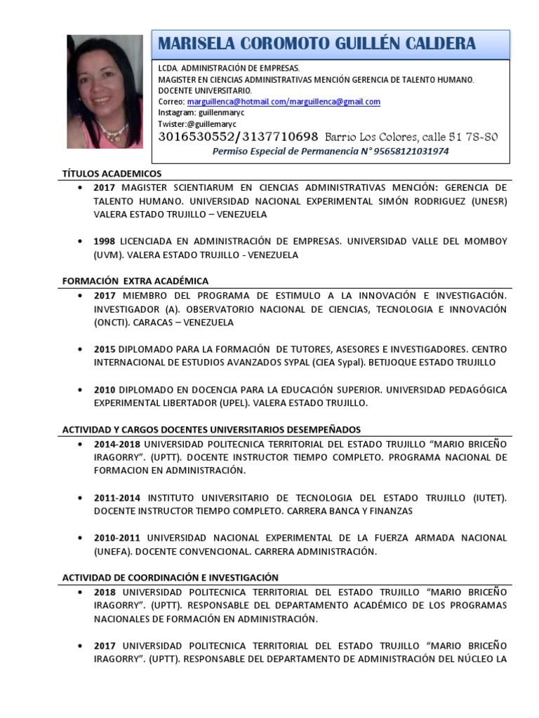 Curriculum Mary | PDF | Venezuela | Universidad