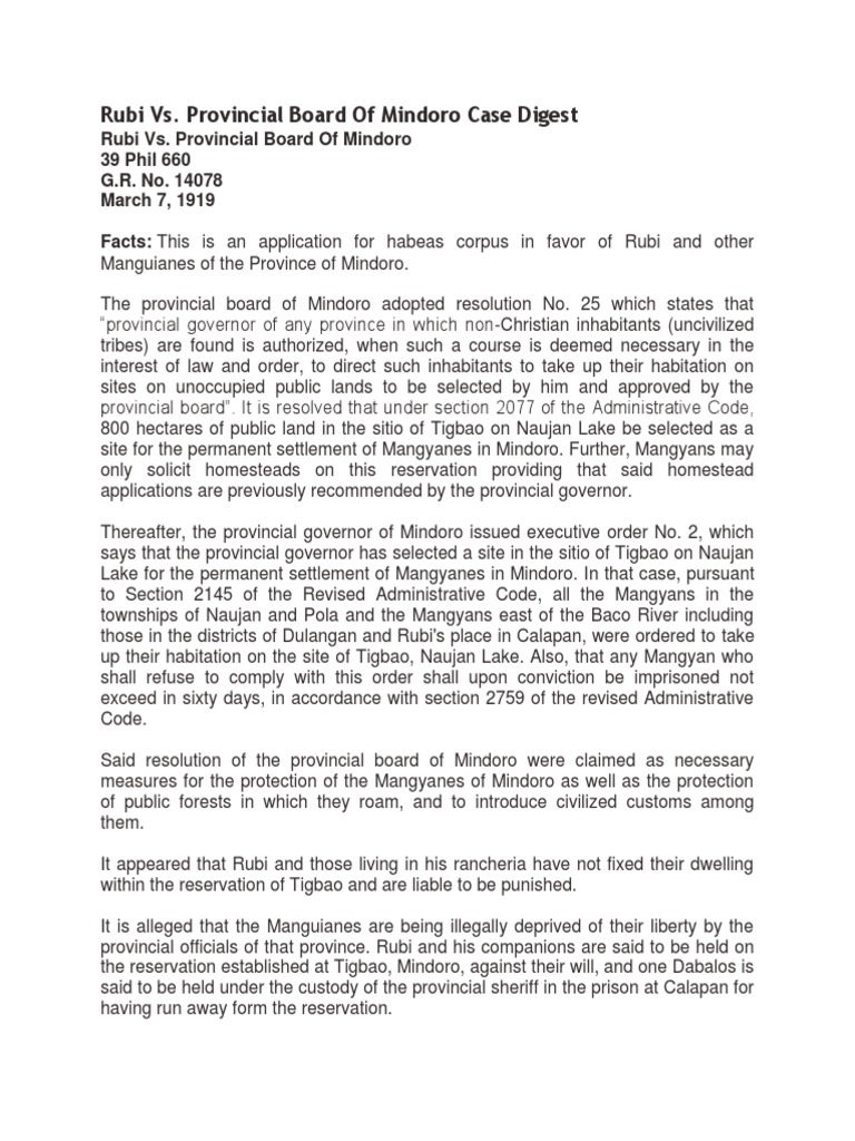 Rubi Vs Provincial Board | PDF | Due Process Clause | Due Process