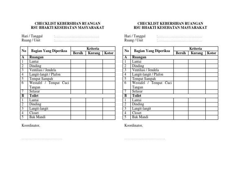 Checklist Kebersihan Ruangan