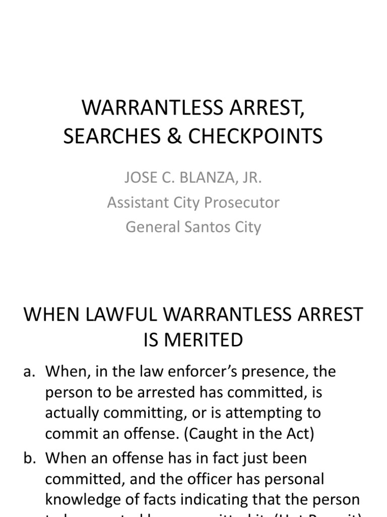 Warrantless Arrests and Searches Explained PDF Search Warrant Arrest