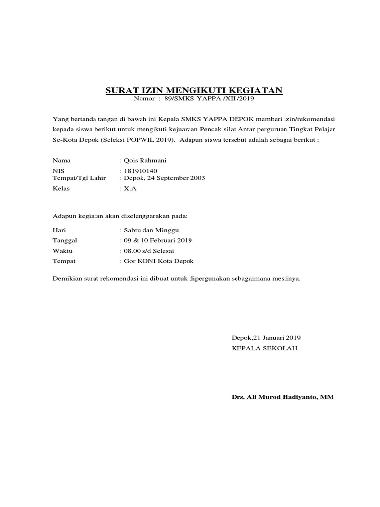 Download 74+ Contoh Surat Izin Sekolah Mengikuti Lomba Gratis Terbaru