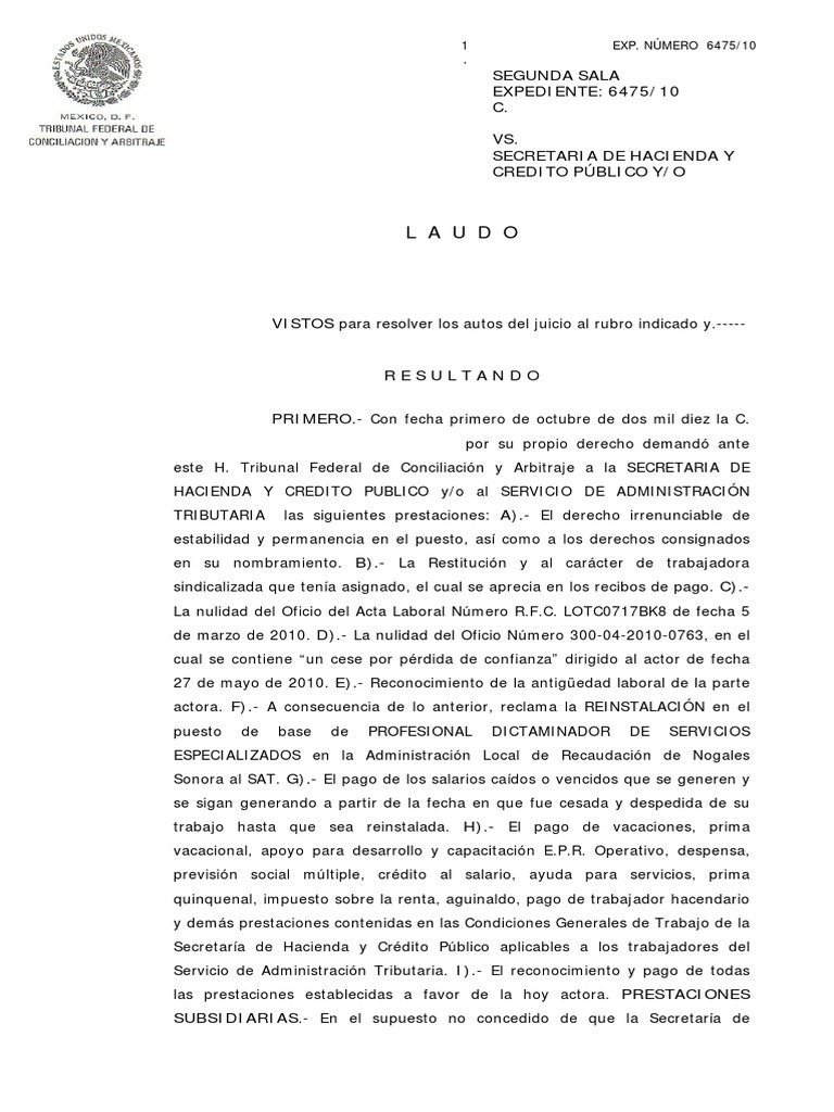 Laudo Estatuto de limitaciones Derecho laboral