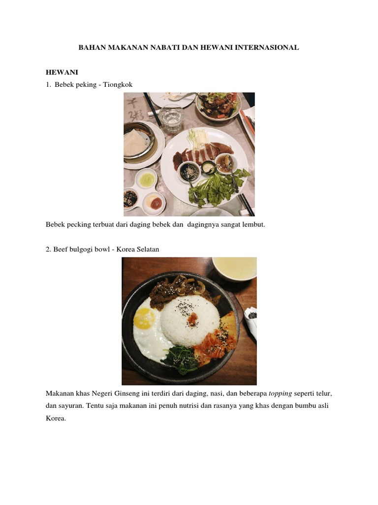 Bahan Makanan Nabati Dan Hewani Internasional