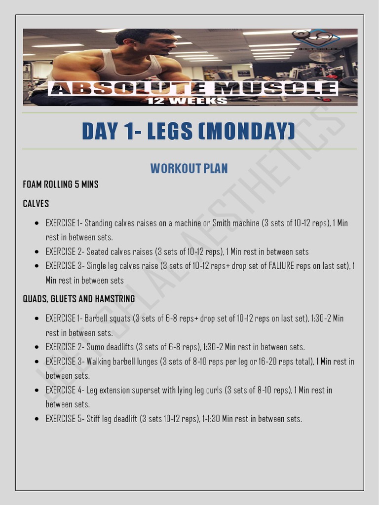 Day 1-Legs (Monday) : Workout Plan | PDF | Wellness