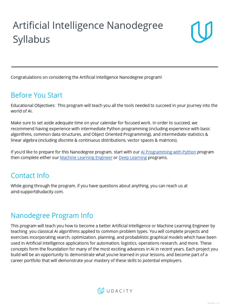 NanoDegree AI Syllabus | PDF | Bayesian Network | Artificial Intelligence