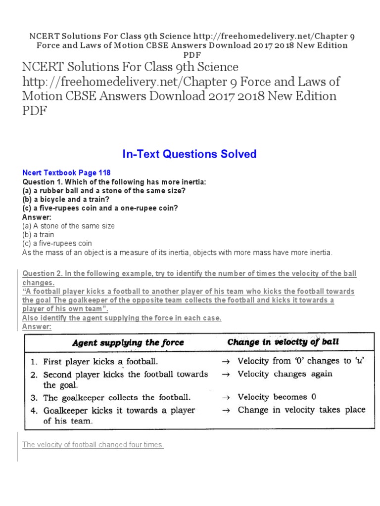 NCERT Solutions For Class 9th Science CH 8 15 PDF Buoyancy Inertia