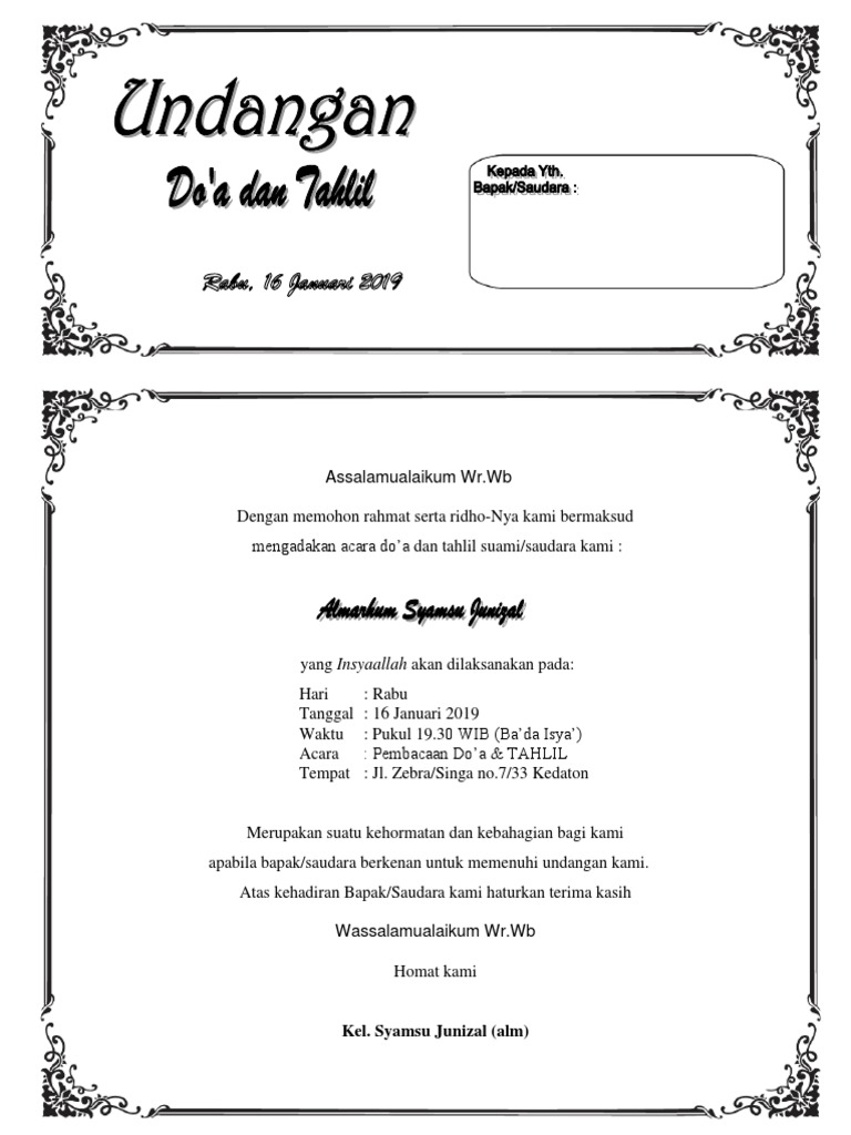 Contoh Surat Undangan Takziah | PDF