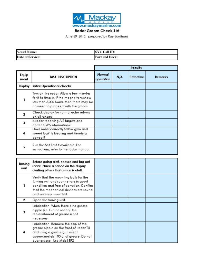 Radar Groom Check-List for Vessels | PDF | Radar | Microwave Technology