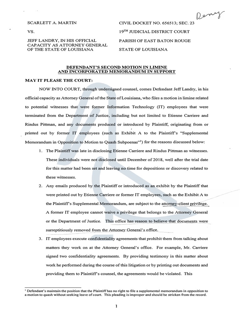 Motion in Limine PDF Deposition (Law) Justice