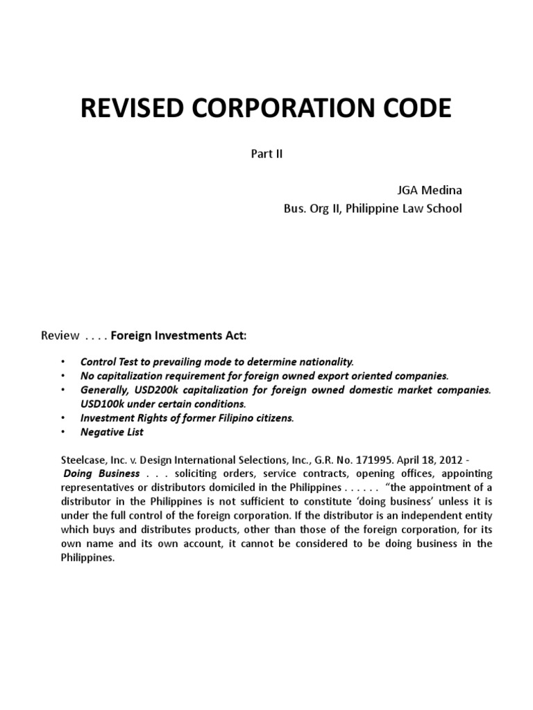 Revised Corpo Code Par II | PDF | Board Of Directors | Law Of Agency