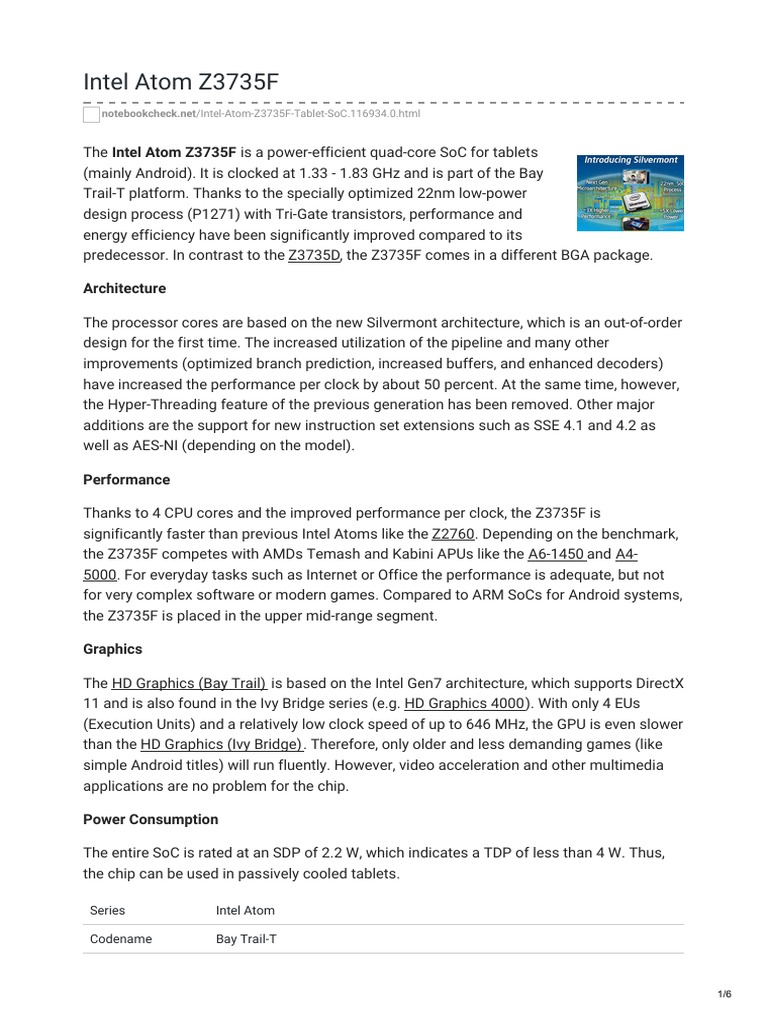 Intel Atom Z3735F Overview and Specs | PDF | Multi Core Processor ...