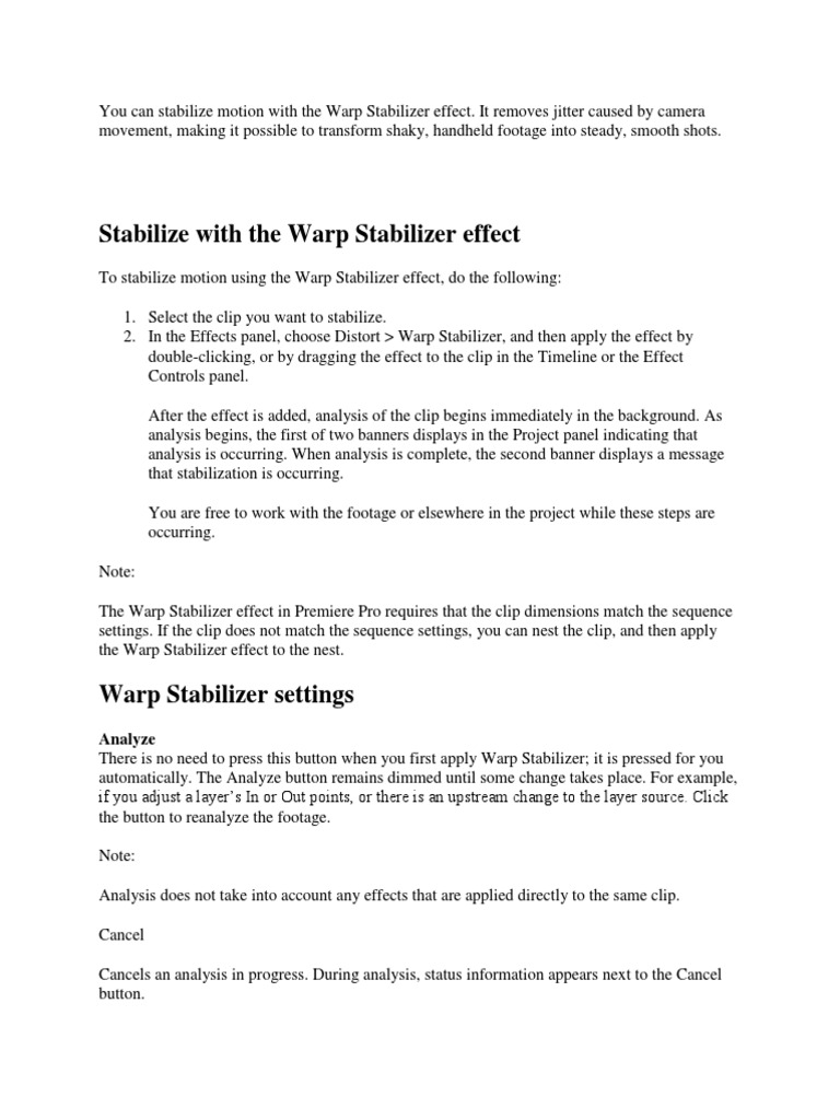 You Can Stabilize Motion With The Warp Stabilizer Effect PDF