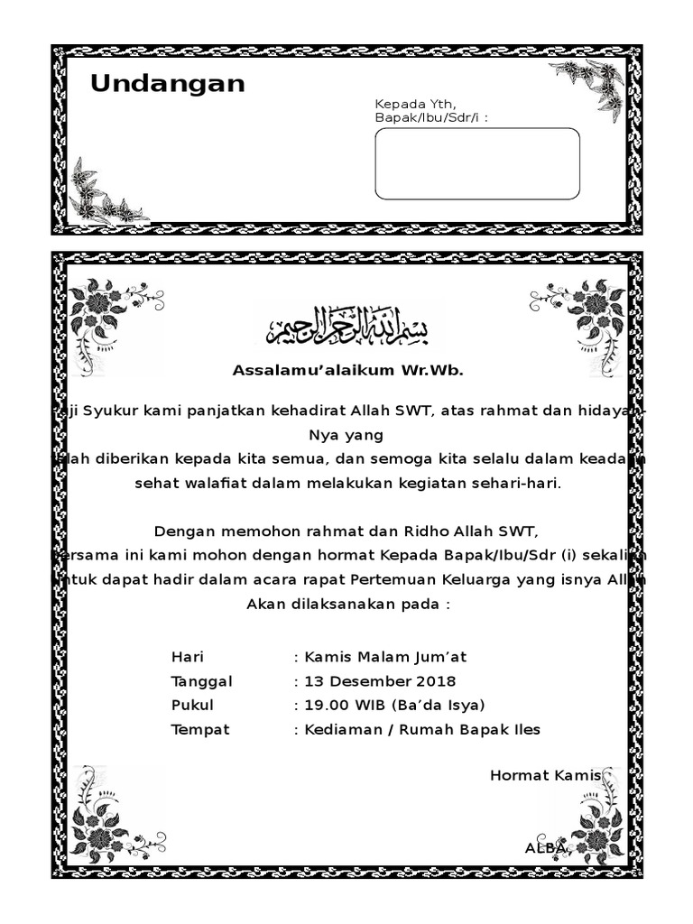 299082509 Contoh Surat Undangan Tahlil 40 100 1000 Hari Haul Doc