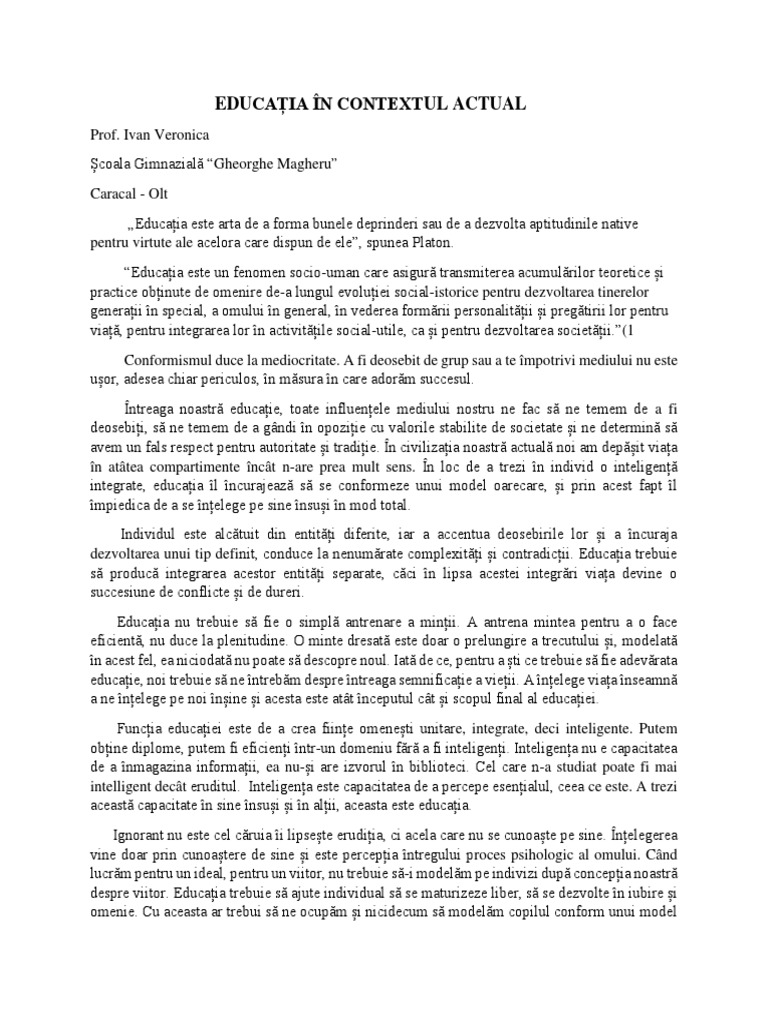 Educatia in Contextul Actual | PDF