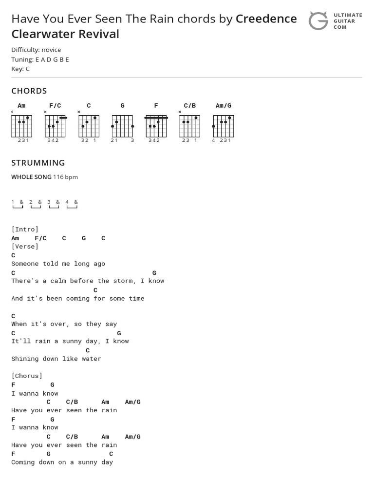 Have You Ever Seen The Rain Traduction Have You Ever Seen the Rain Chords by Creedence Clearwater Revivaltabs