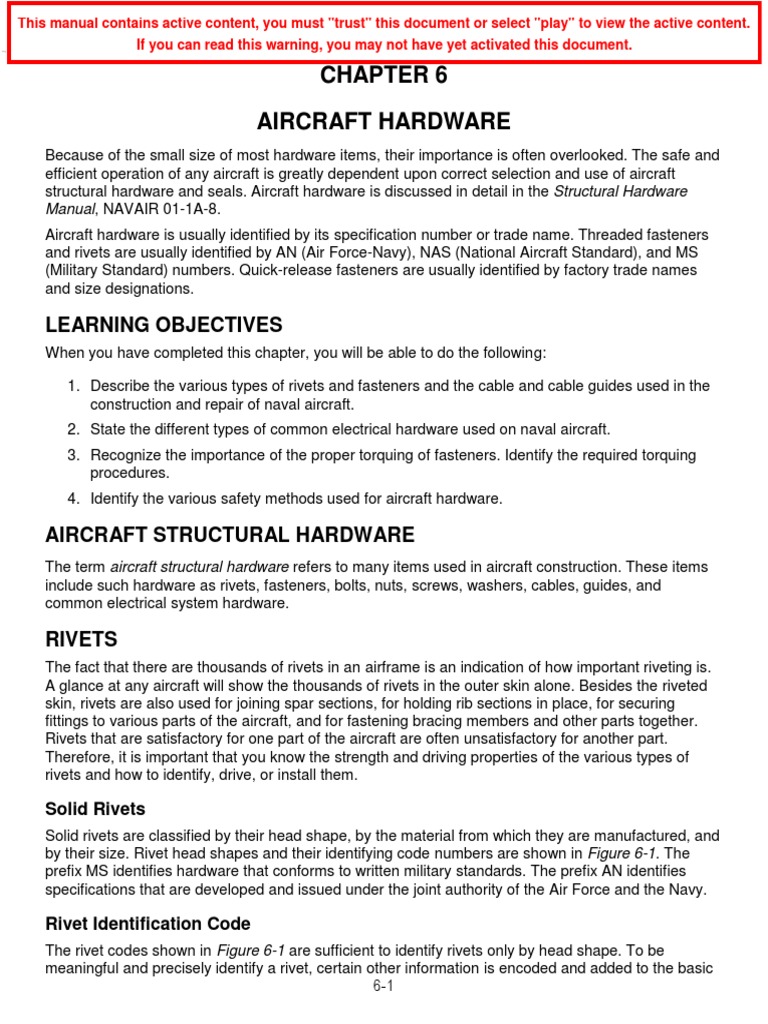 Aircraft Hardware - ch6 PDF | PDF | Rivet | Screw