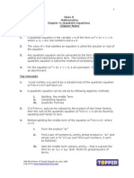 X Math Ch4 Quadratic Equations Chapter Notes Sept