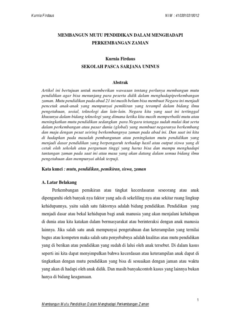 Tantangan Pendidikan Masa Depan Kumpulan Artikel Uninus Kls A Ang 45 Pdf