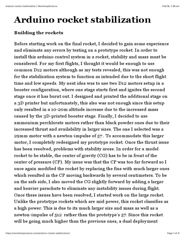 Arduino Rocket Stabilization PDF Rocket