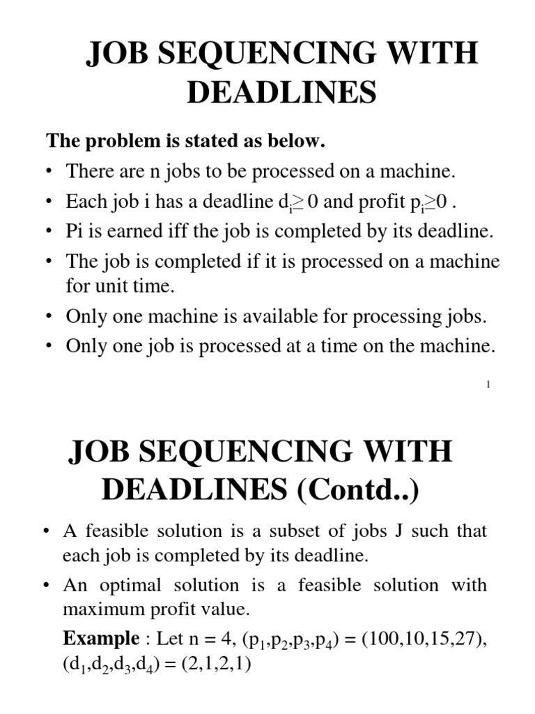 Job Sequencing With The Deadline PDF Systems Theory Mathematical Analysis