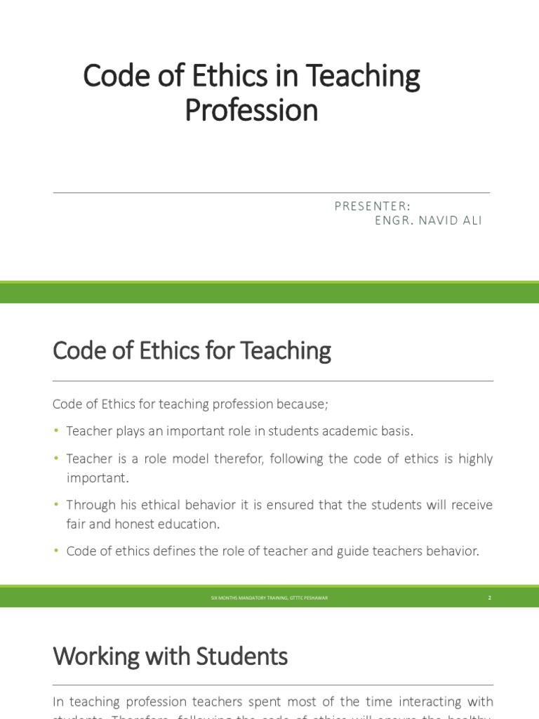 Code Of Ethics In Teaching Profession Pdf Profession Teachers