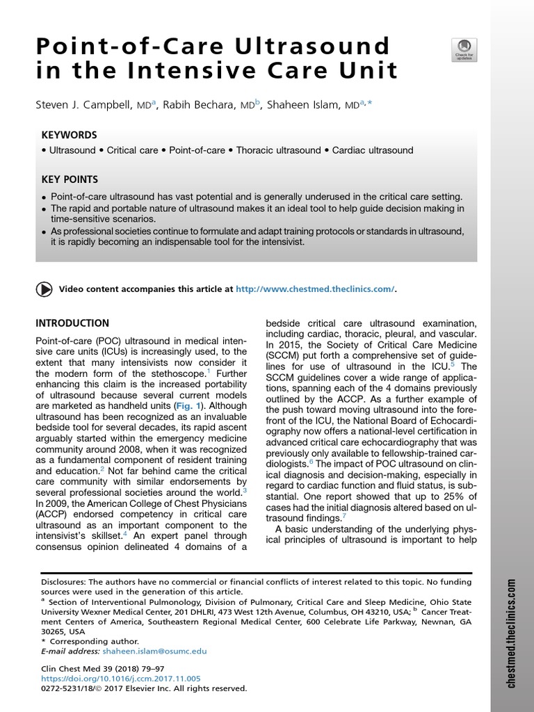 Point-of-Care Ultrasound in The Intensive Care Unit | PDF | Medical ...