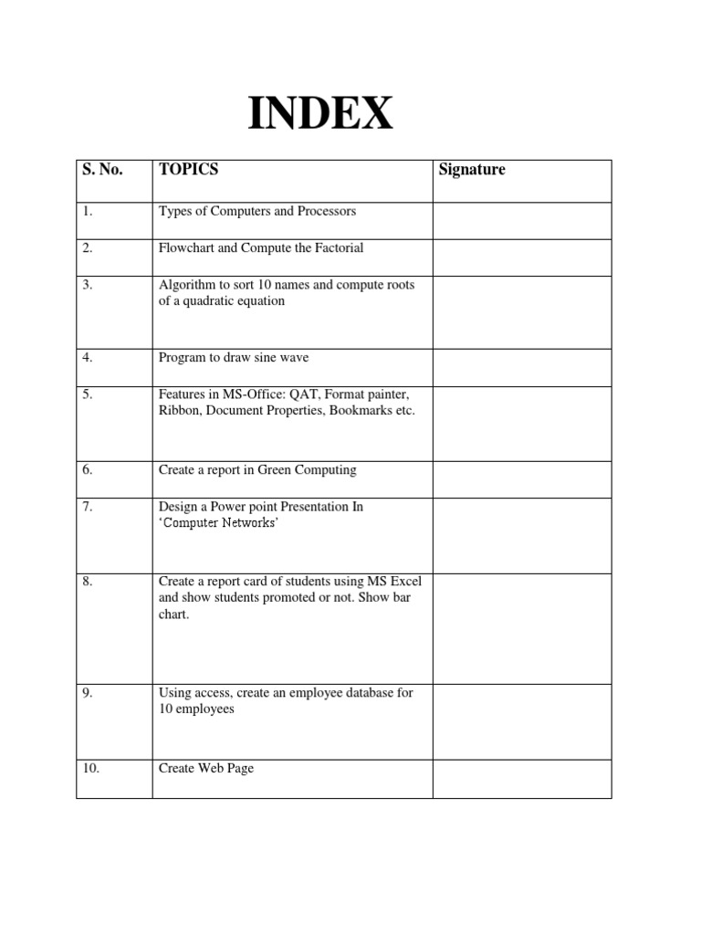 Index: S. No. Topics Signature | PDF | Central Processing Unit ...