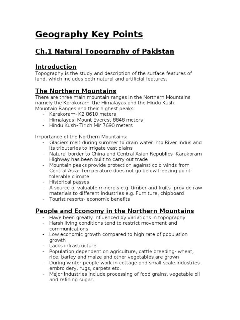Geography Key Points: Ch.1 Natural Topography of Pakistan | PDF | Indus ...