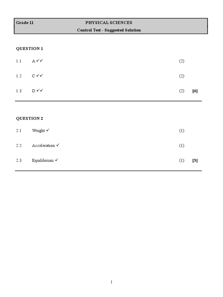 Term 1 Test Answers | PDF | Momentum | Force