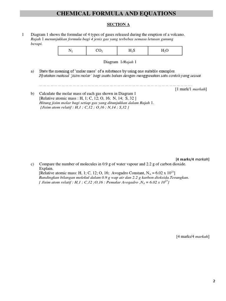 Molar Mass and Chemical Reactions | PDF | Hydrogen | Mole (Unit)