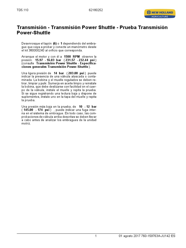 Prueba y Mantenimiento de Power Shuttle | PDF | Presión | Ingeniería ...