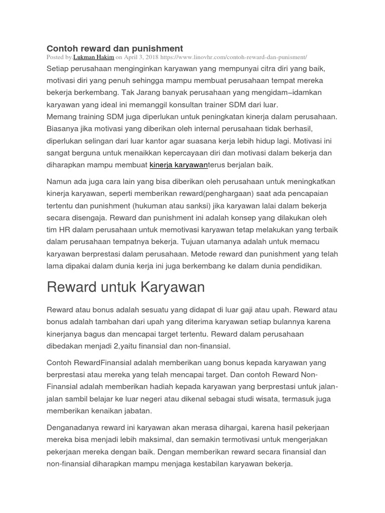 Contoh Reward dan Punishment Karyawan | PDF