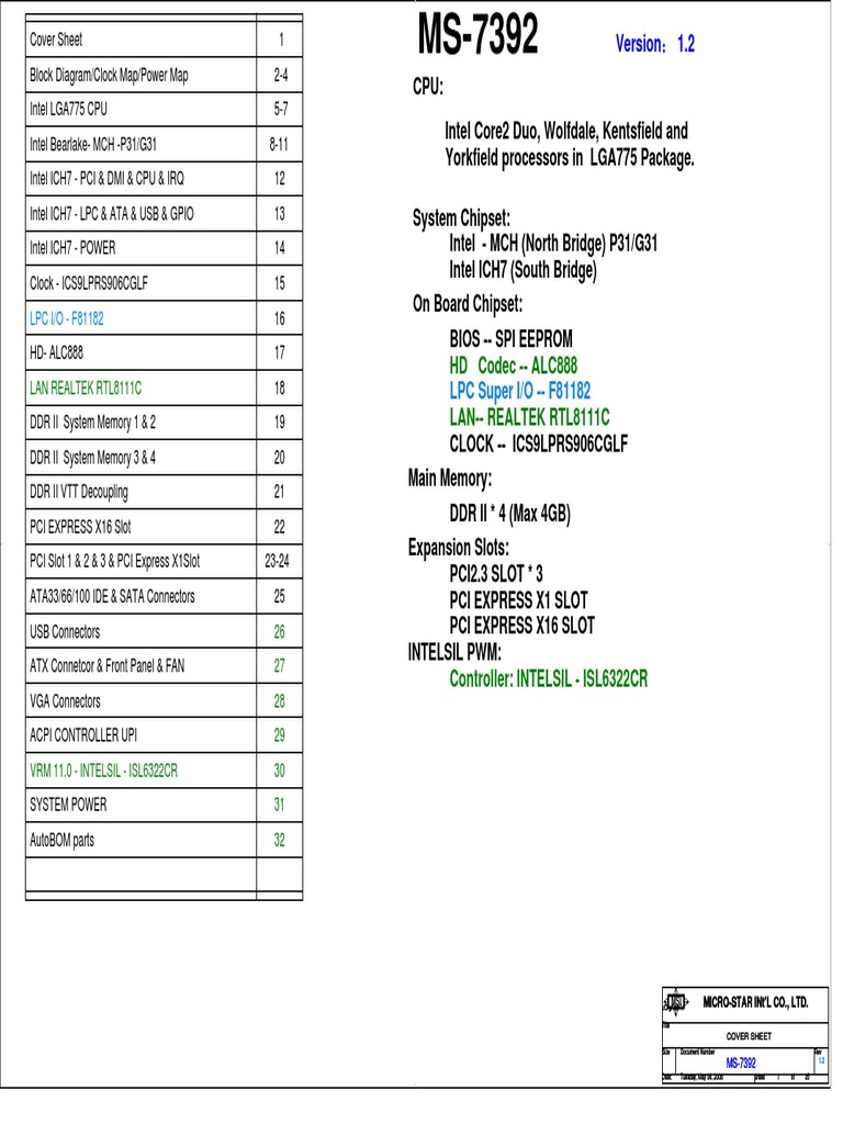 Msi Ms-7392 r1.2 Schematics | PDF | Data Transmission | Electronic ...