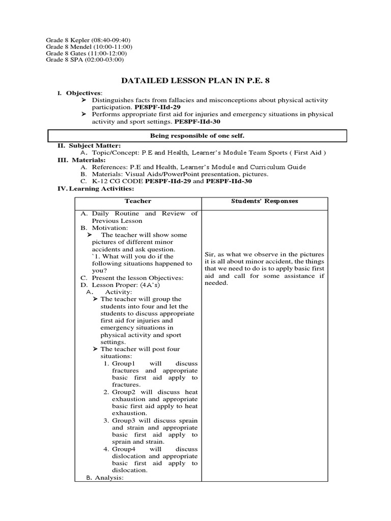 2nd Q October 10 First Aid Lesson Plan PDF Physical Education