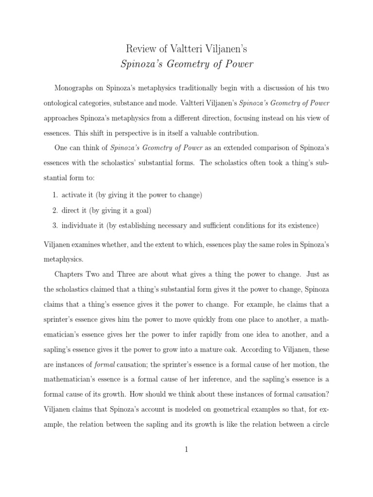 Spinoza's Essences and Formal Causation | PDF | Causality | Baruch Spinoza