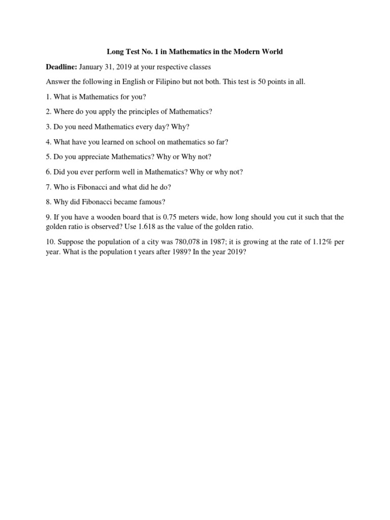 Mathematics Test Questions and Concepts | PDF