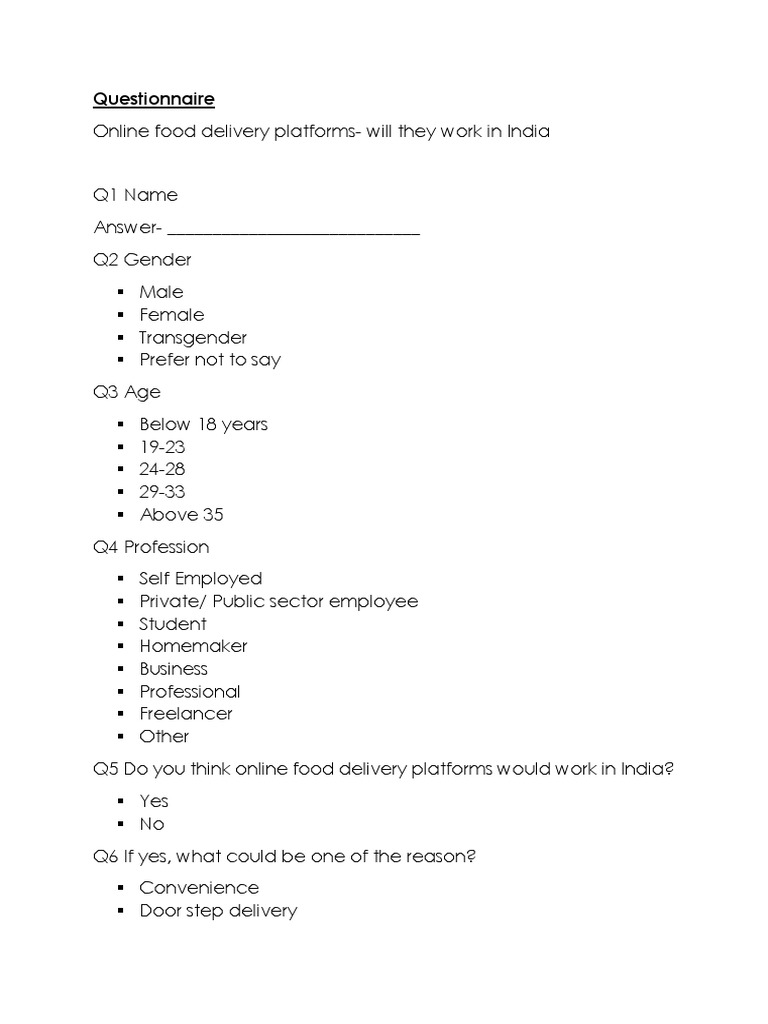 Online Food Delivery Survey in India | PDF